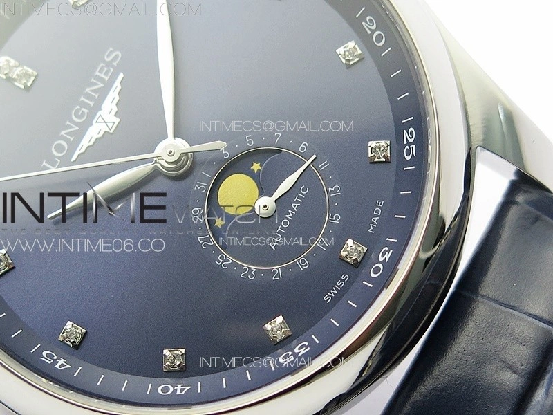 Master Moonphase SS APSF 1:1 Best Edition Blue Diamonds Dial on Blue Leather Strap AL899