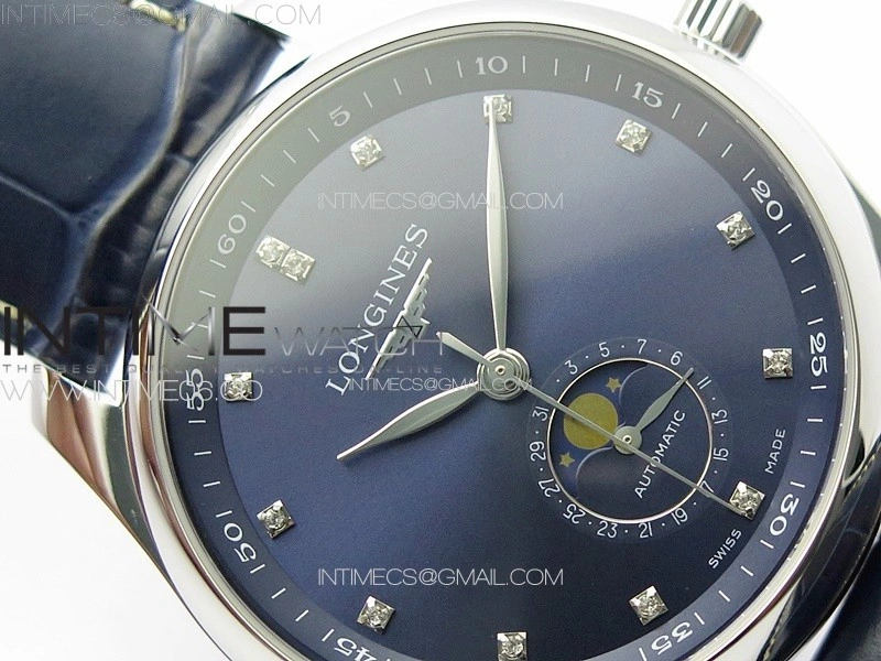 Master Moonphase SS APSF 1:1 Best Edition Blue Diamonds Dial on Blue Leather Strap AL899