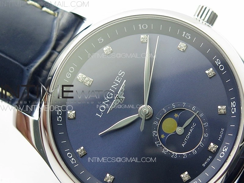 Master Moonphase SS APSF 1:1 Best Edition Blue Diamonds Dial on Blue Leather Strap AL899