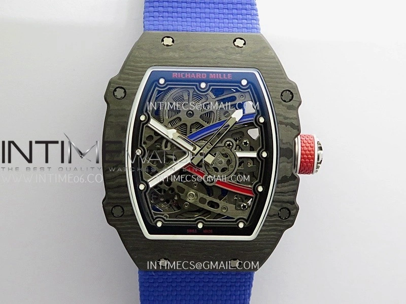 RM67-02 France Black NTPT Umi Office 1:1 Blue Red White Skeleton Dial On Blue Nylon Strap CRMA7 Clone V2