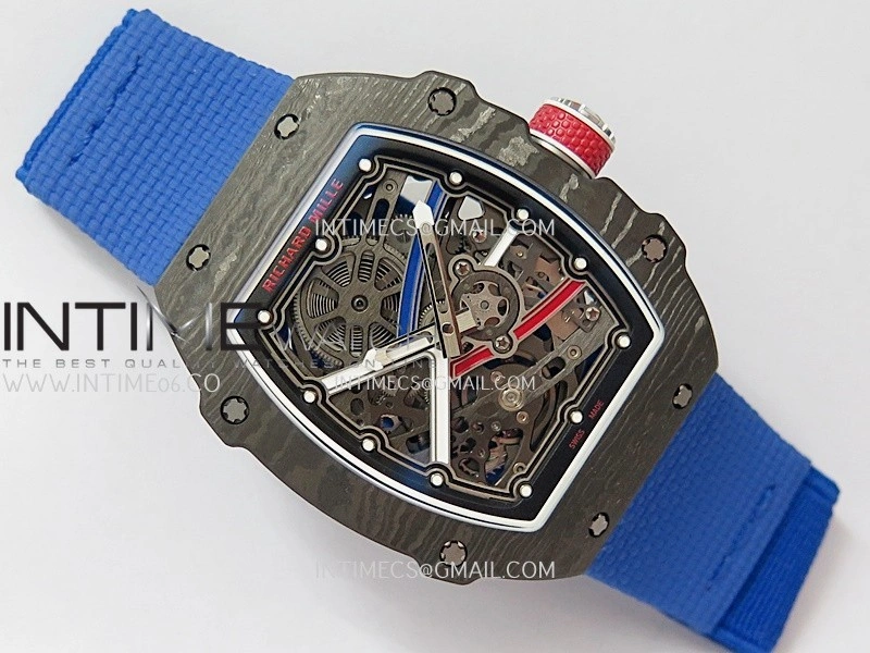 RM67-02 France Black NTPT Umi Office 1:1 Blue Red White Skeleton Dial On Blue Nylon Strap CRMA7 Clone V2