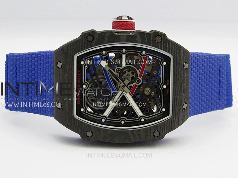RM67-02 France Black NTPT Umi Office 1:1 Blue Red White Skeleton Dial On Blue Nylon Strap CRMA7 Clone V2