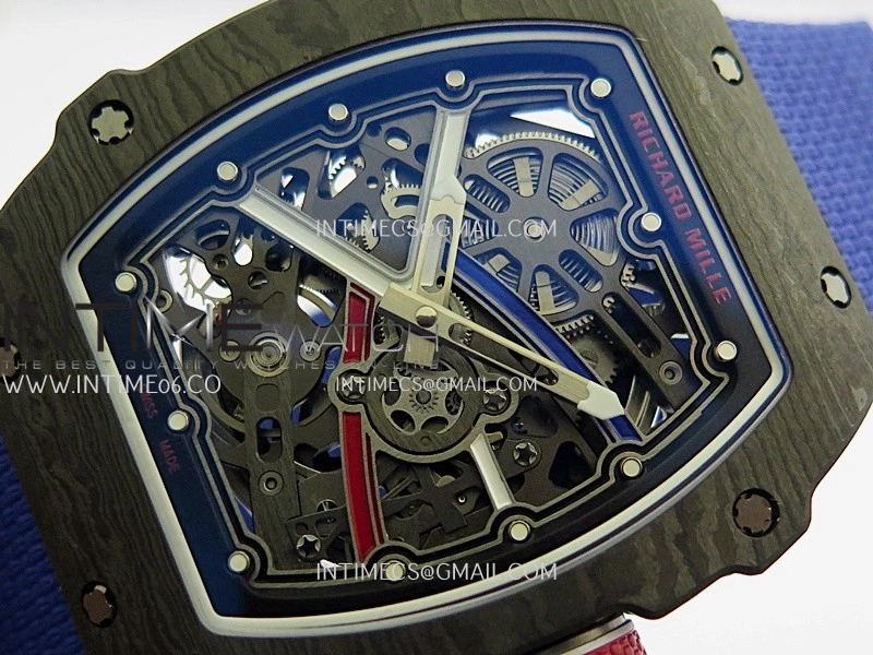 RM67-02 France Black NTPT Umi Office 1:1 Blue Red White Skeleton Dial On Blue Nylon Strap CRMA7 Clone V2