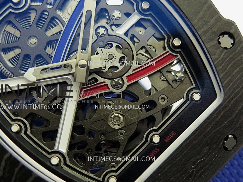 RM67-02 France Black NTPT Umi Office 1:1 Blue Red White Skeleton Dial On Blue Nylon Strap CRMA7 Clone V2