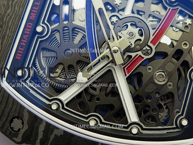 RM67-02 France Black NTPT Umi Office 1:1 Blue Red White Skeleton Dial On Blue Nylon Strap CRMA7 Clone V2