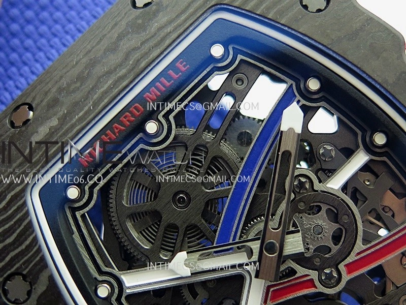 RM67-02 France Black NTPT Umi Office 1:1 Blue Red White Skeleton Dial On Blue Nylon Strap CRMA7 Clone V2