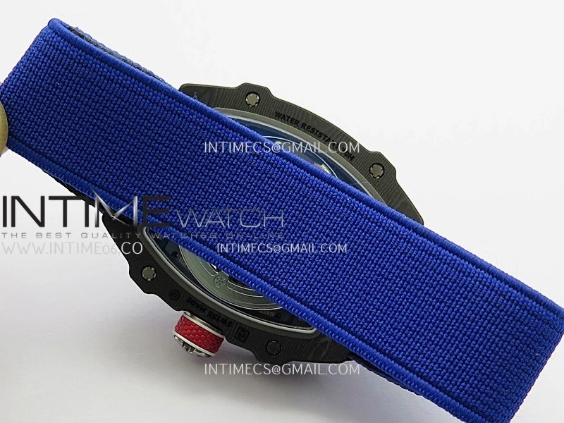 RM67-02 France Black NTPT Umi Office 1:1 Blue Red White Skeleton Dial On Blue Nylon Strap CRMA7 Clone V2