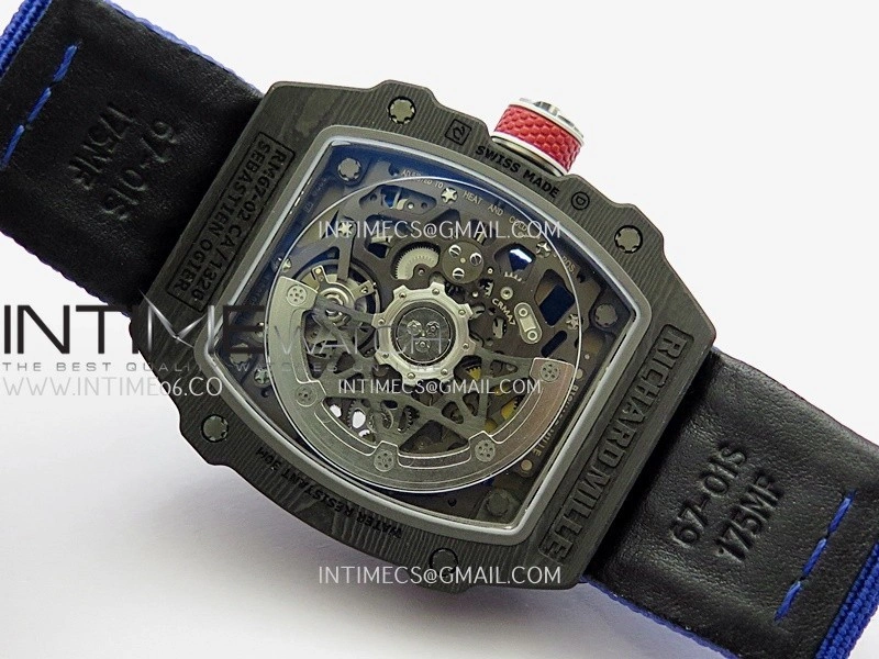 RM67-02 France Black NTPT Umi Office 1:1 Blue Red White Skeleton Dial On Blue Nylon Strap CRMA7 Clone V2