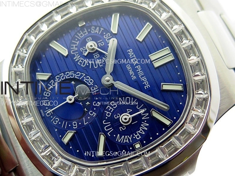 Nautilus 5740 T Diamonds Bezel SS TWF Best Edition Blue Dial on SS Bracelet A240