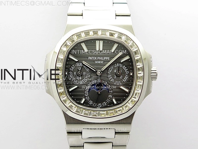 Nautilus 5740 T Diamonds Bezel SS TWF Best Edition Gray Dial on SS Bracelet A240
