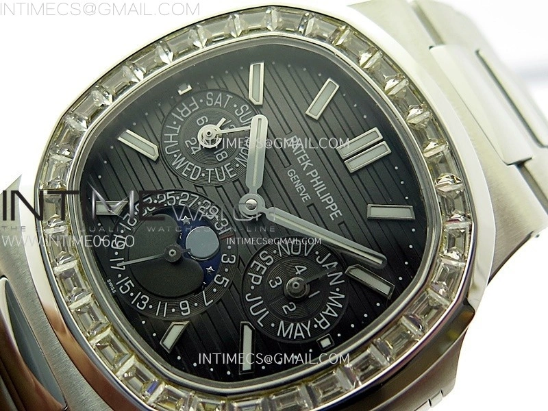 Nautilus 5740 T Diamonds Bezel SS TWF Best Edition Gray Dial on SS Bracelet A240
