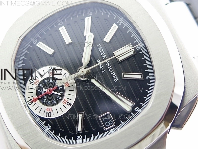 Nautilus 5980 SS 3KF Best Edition Black Dial on Black Leather Strap A7750