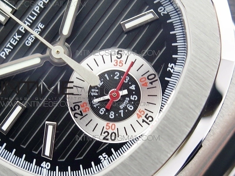 Nautilus 5980 SS 3KF Best Edition Black Dial on Black Leather Strap A7750