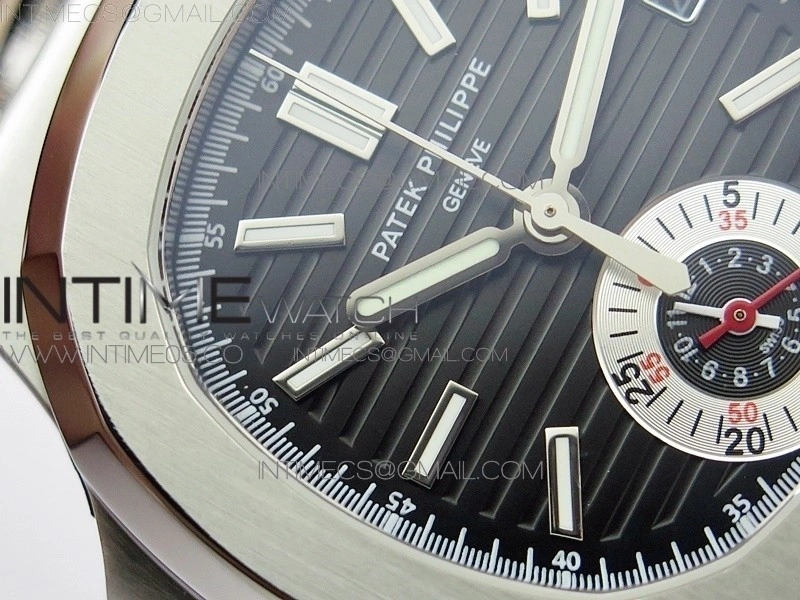 Nautilus 5980 SS 3KF Best Edition Black Dial on Black Leather Strap A7750