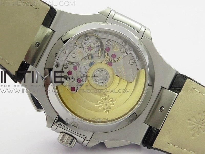 Nautilus 5980 SS 3KF Best Edition Black Dial on Black Leather Strap A7750