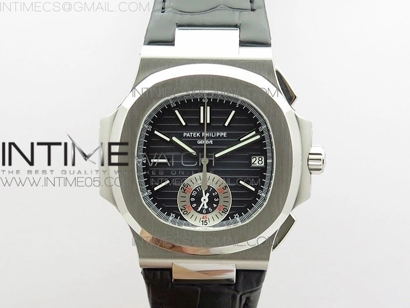 Nautilus 5980 SS 3KF Best Edition Blue Dial on Black Leather Strap A7750