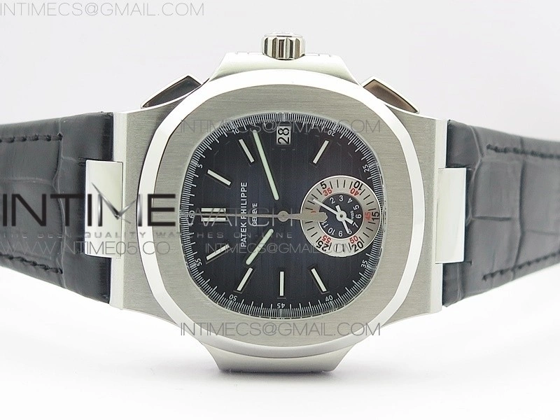 Nautilus 5980 SS 3KF Best Edition Blue Dial on Black Leather Strap A7750
