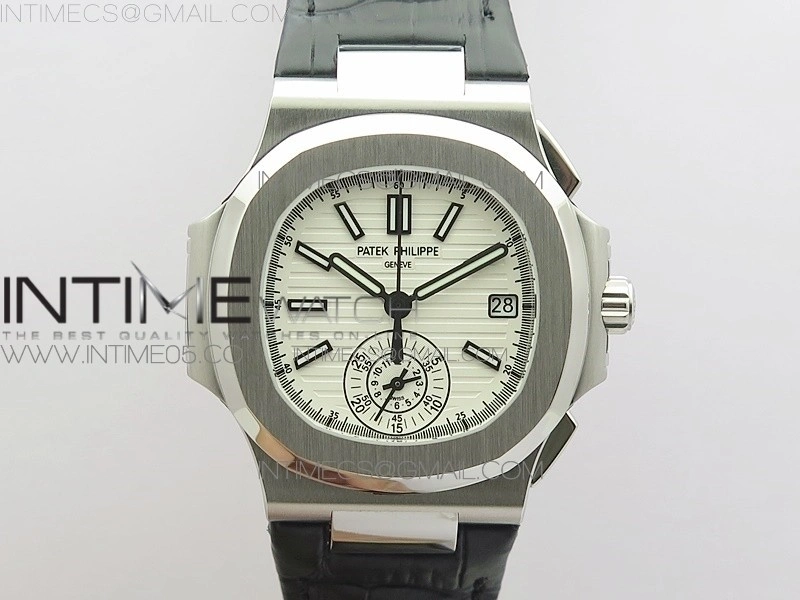 Nautilus 5980 SS 3KF Best Edition White Dial on Black Leather Strap A7750