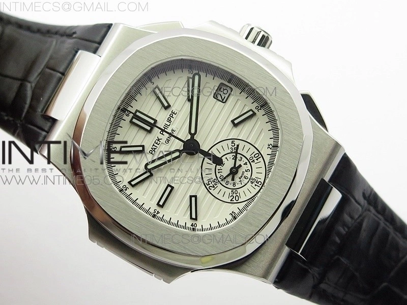 Nautilus 5980 SS 3KF Best Edition White Dial on Black Leather Strap A7750