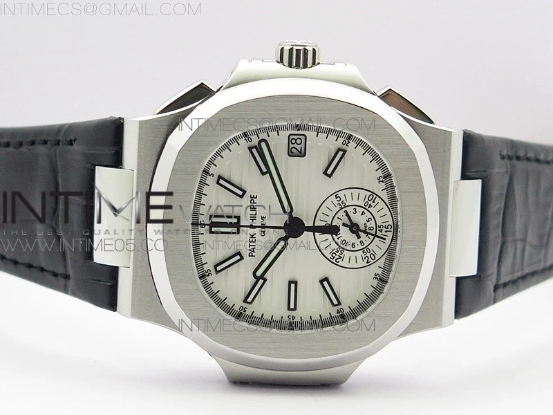 Nautilus 5980 SS 3KF Best Edition White Dial on Black Leather Strap A7750