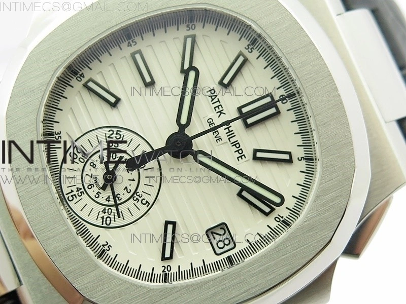 Nautilus 5980 SS 3KF Best Edition White Dial on Black Leather Strap A7750