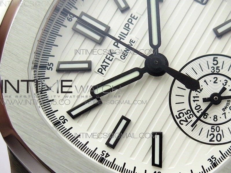 Nautilus 5980 SS 3KF Best Edition White Dial on Black Leather Strap A7750