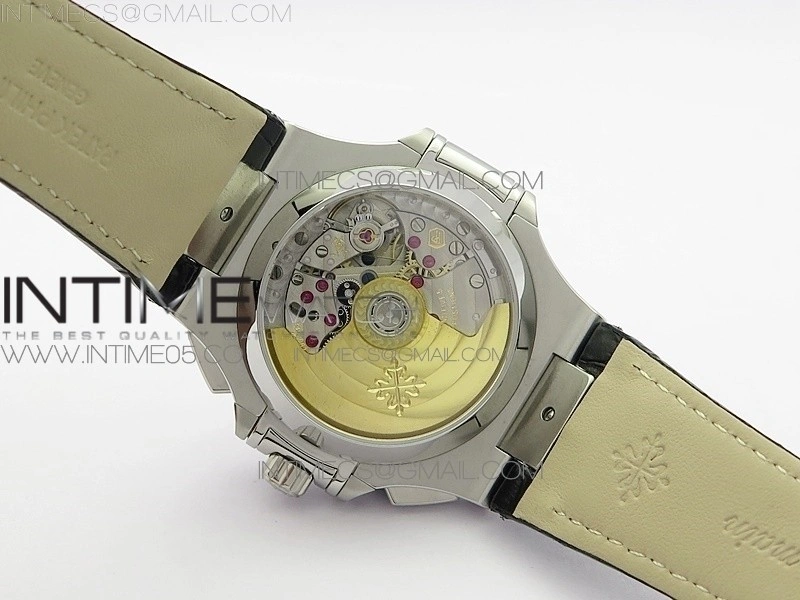 Nautilus 5980 SS 3KF Best Edition White Dial on Black Leather Strap A7750