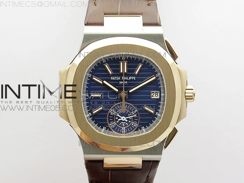 Nautilus 5980 SS RG 3KF Best Edition Blue Dial on Brown Leather Strap A7750