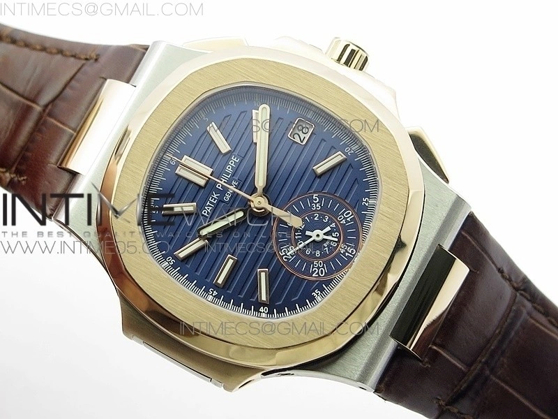 Nautilus 5980 SS RG 3KF Best Edition Blue Dial on Brown Leather Strap A7750