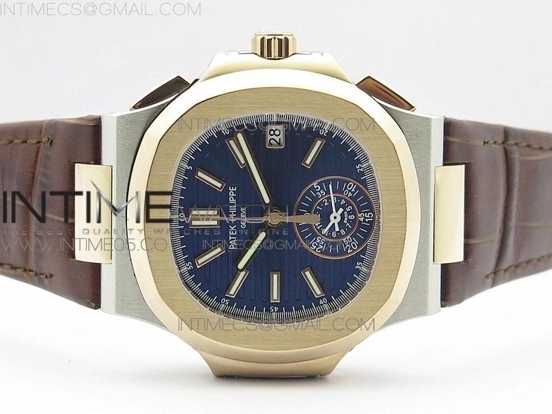 Nautilus 5980 SS RG 3KF Best Edition Blue Dial on Brown Leather Strap A7750