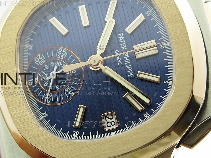 Nautilus 5980 SS RG 3KF Best Edition Blue Dial on Brown Leather Strap A7750