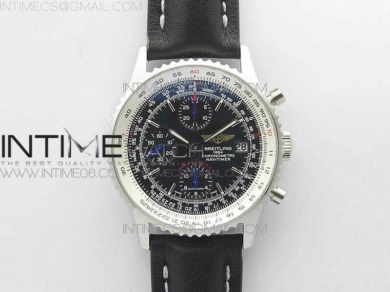 Navitimer 1 41mm SS B50 Black Dial on Black Leather Strap A7750