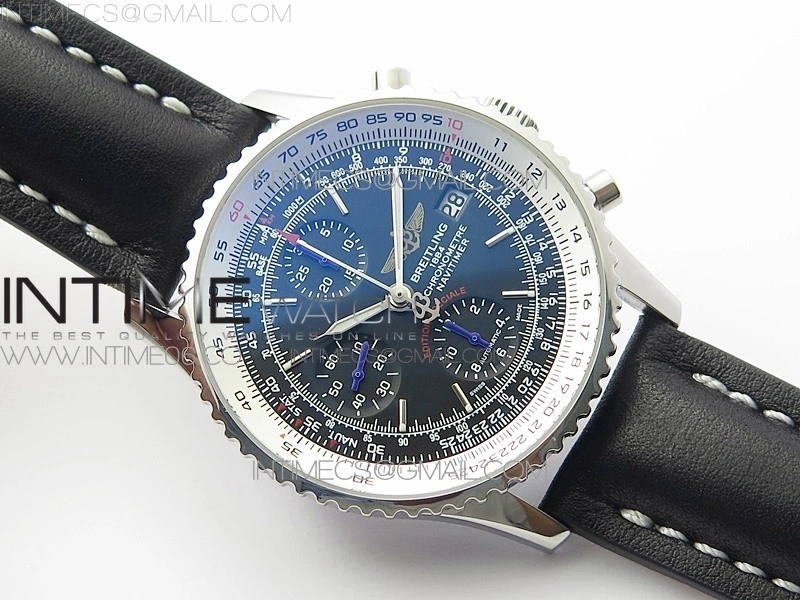Navitimer 1 41mm SS B50 Black Dial on Black Leather Strap A7750