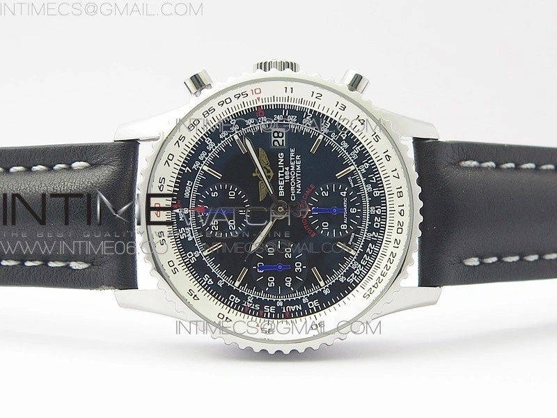 Navitimer 1 41mm SS B50 Black Dial on Black Leather Strap A7750
