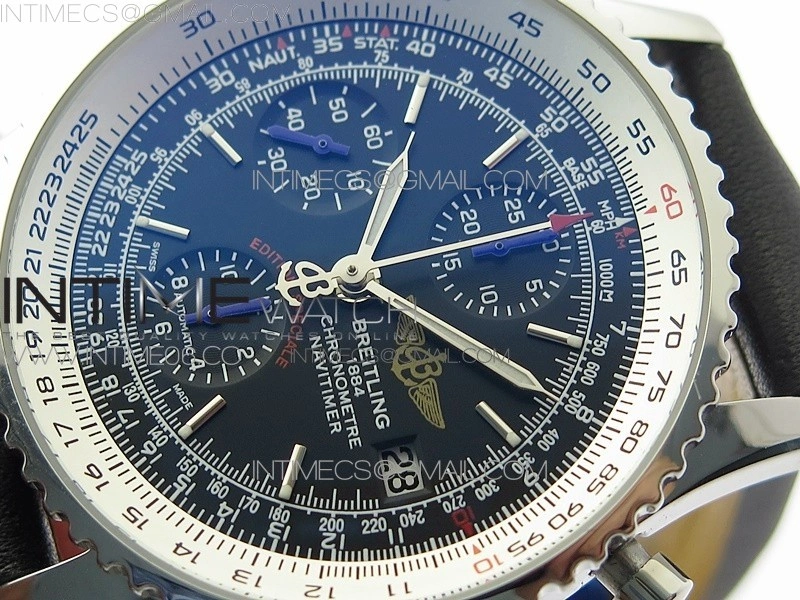 Navitimer 1 41mm SS B50 Black Dial on Black Leather Strap A7750
