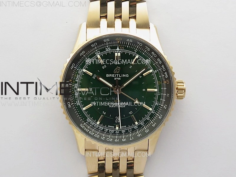 Navitimer 41mm GMT RG BLSF 1:1 Best Edition Green Dial on RG Bracelet A2836
