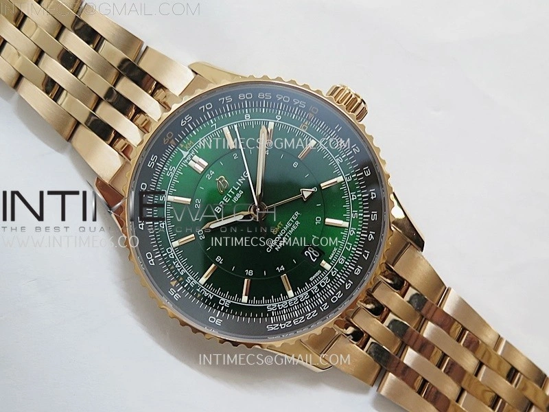 Navitimer 41mm GMT RG BLSF 1:1 Best Edition Green Dial on RG Bracelet A2836