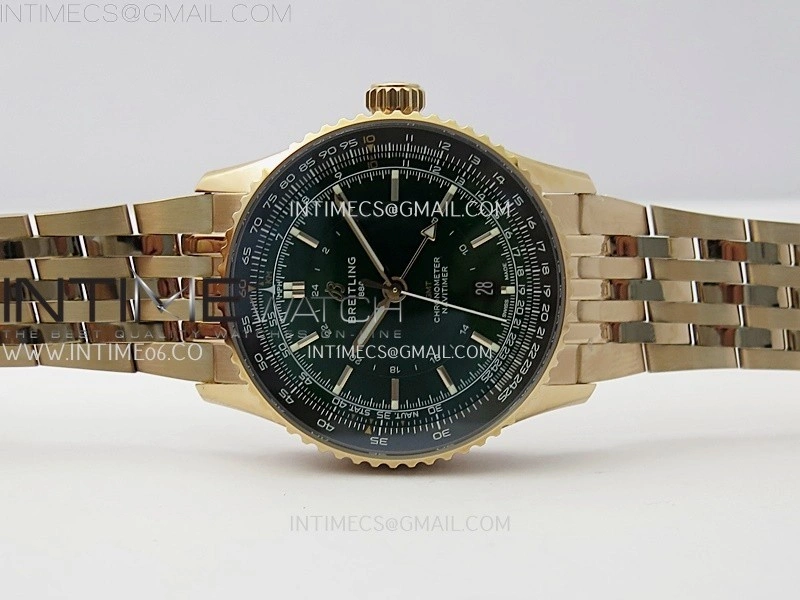 Navitimer 41mm GMT RG BLSF 1:1 Best Edition Green Dial on RG Bracelet A2836