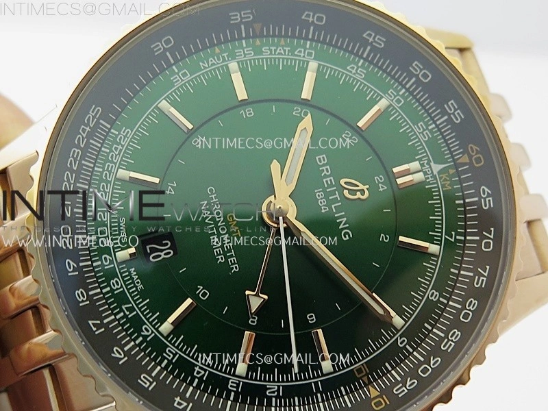 Navitimer 41mm GMT RG BLSF 1:1 Best Edition Green Dial on RG Bracelet A2836