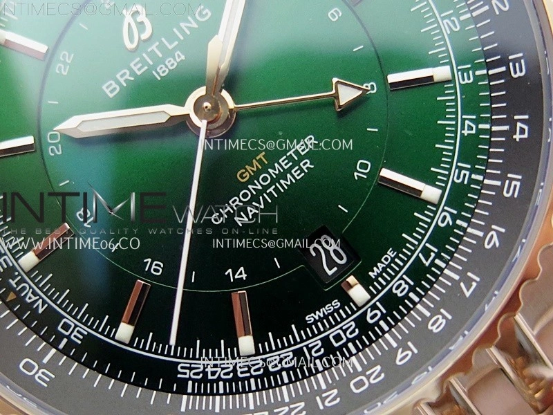 Navitimer 41mm GMT RG BLSF 1:1 Best Edition Green Dial on RG Bracelet A2836