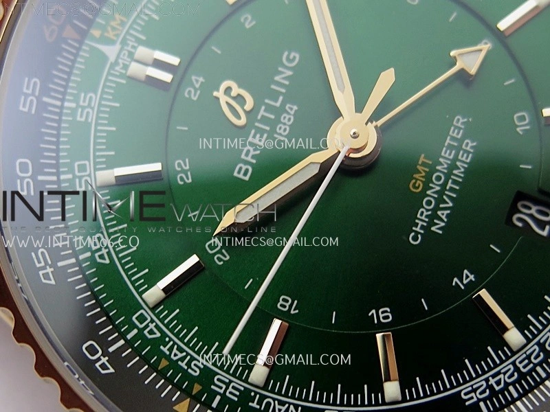 Navitimer 41mm GMT RG BLSF 1:1 Best Edition Green Dial on RG Bracelet A2836