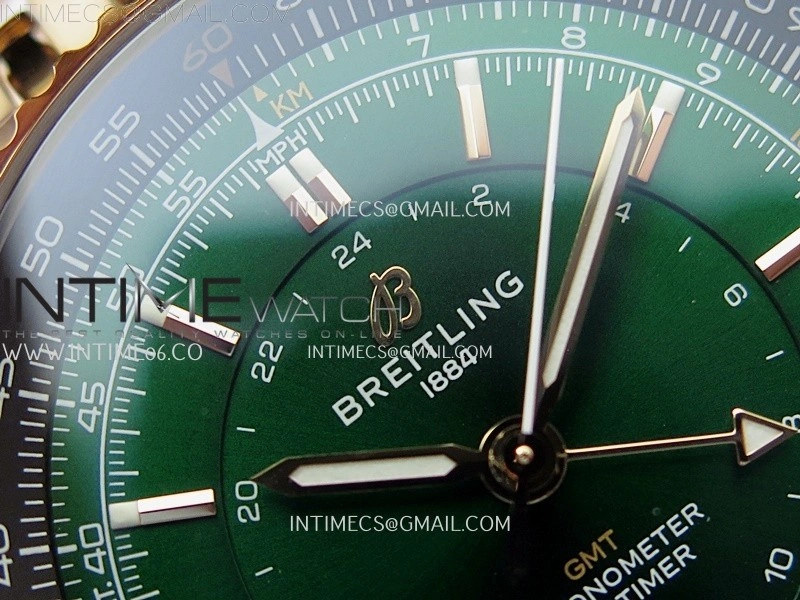 Navitimer 41mm GMT RG BLSF 1:1 Best Edition Green Dial on RG Bracelet A2836