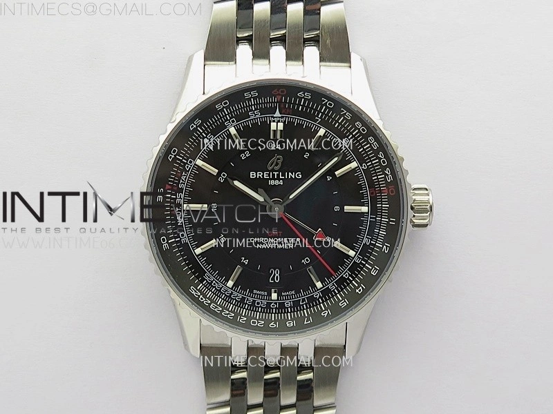 Navitimer 41mm GMT SS BLSF 1:1 Best Edition Black Dial on SS Bracelet A2836
