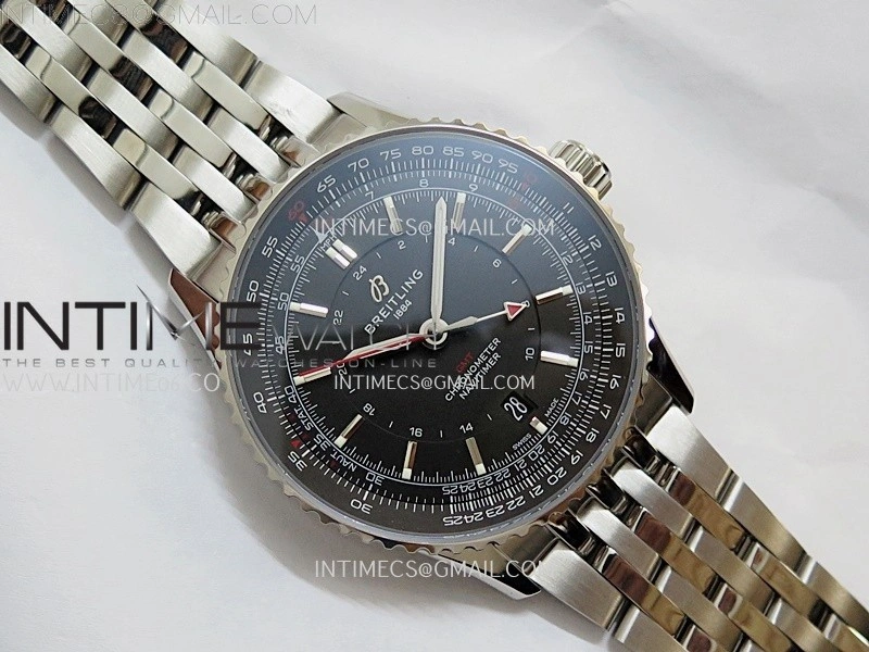 Navitimer 41mm GMT SS BLSF 1:1 Best Edition Black Dial on SS Bracelet A2836