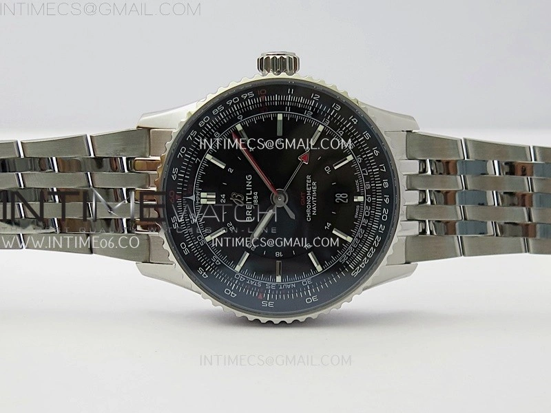 Navitimer 41mm GMT SS BLSF 1:1 Best Edition Black Dial on SS Bracelet A2836