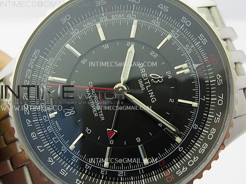Navitimer 41mm GMT SS BLSF 1:1 Best Edition Black Dial on SS Bracelet A2836