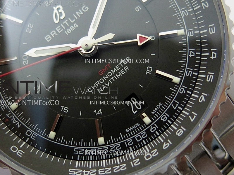 Navitimer 41mm GMT SS BLSF 1:1 Best Edition Black Dial on SS Bracelet A2836