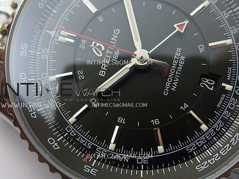Navitimer 41mm GMT SS BLSF 1:1 Best Edition Black Dial on SS Bracelet A2836