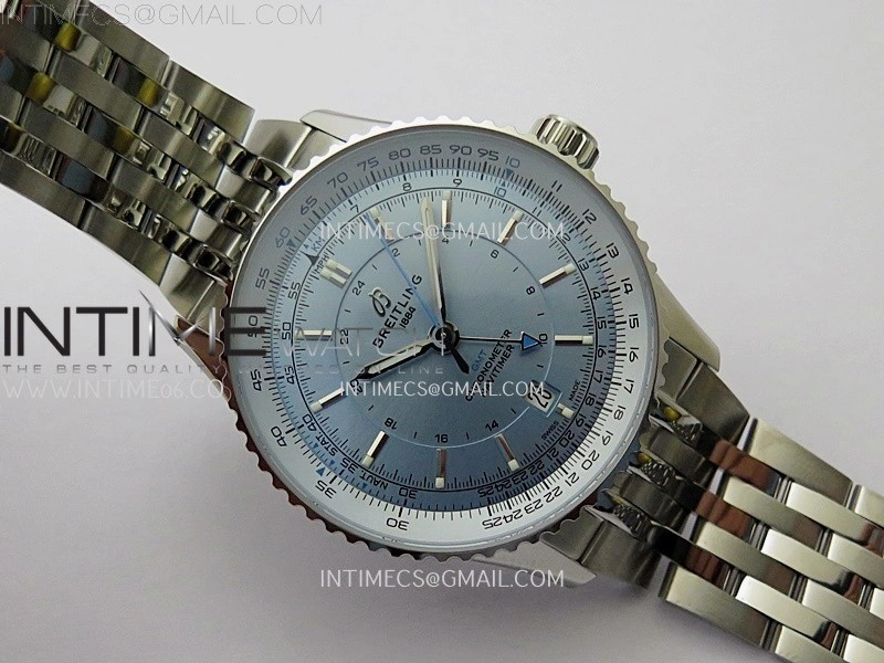 Navitimer 41mm GMT SS BLSF 1:1 Best Edition Ice Blue Dial on SS Bracelet A2836