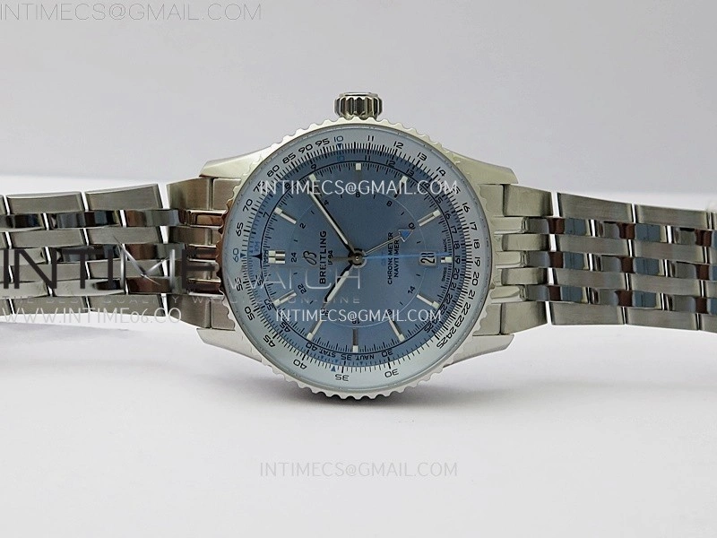 Navitimer 41mm GMT SS BLSF 1:1 Best Edition Ice Blue Dial on SS Bracelet A2836